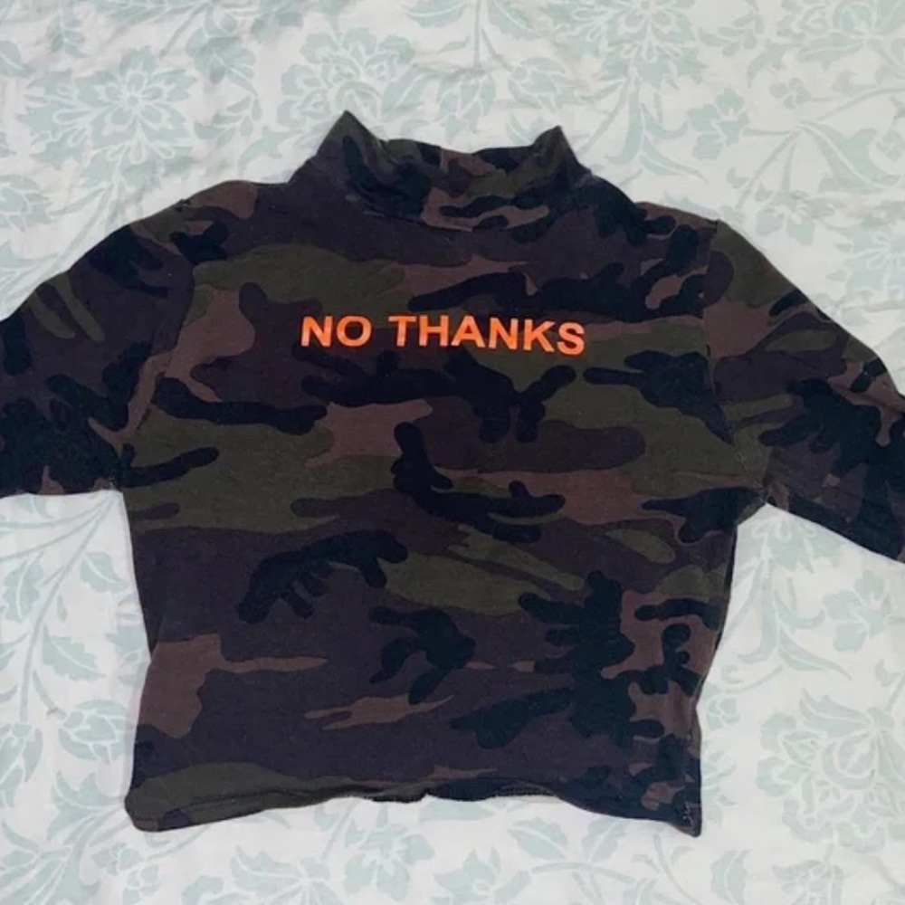 Fashion Nova- Camo “No Thanks” Long Sleeve Top - Picture 3 of 3